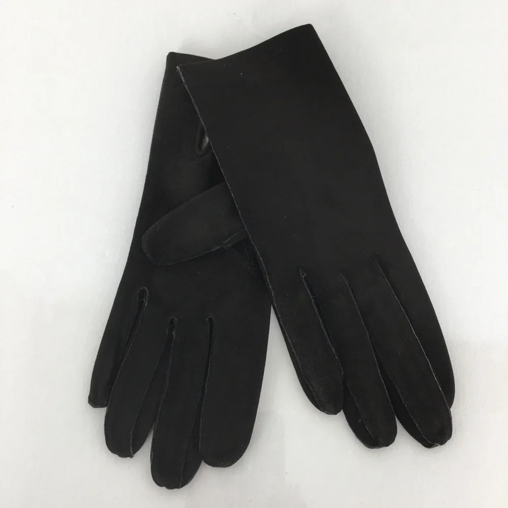 Vintage Kay Fuchs Faux Suede Leather Gloves Black 66378 Made in France